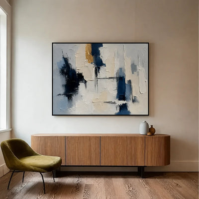 Navy Fragments Textured Abstract Wall Art styled interior scene 3 | Olyrel