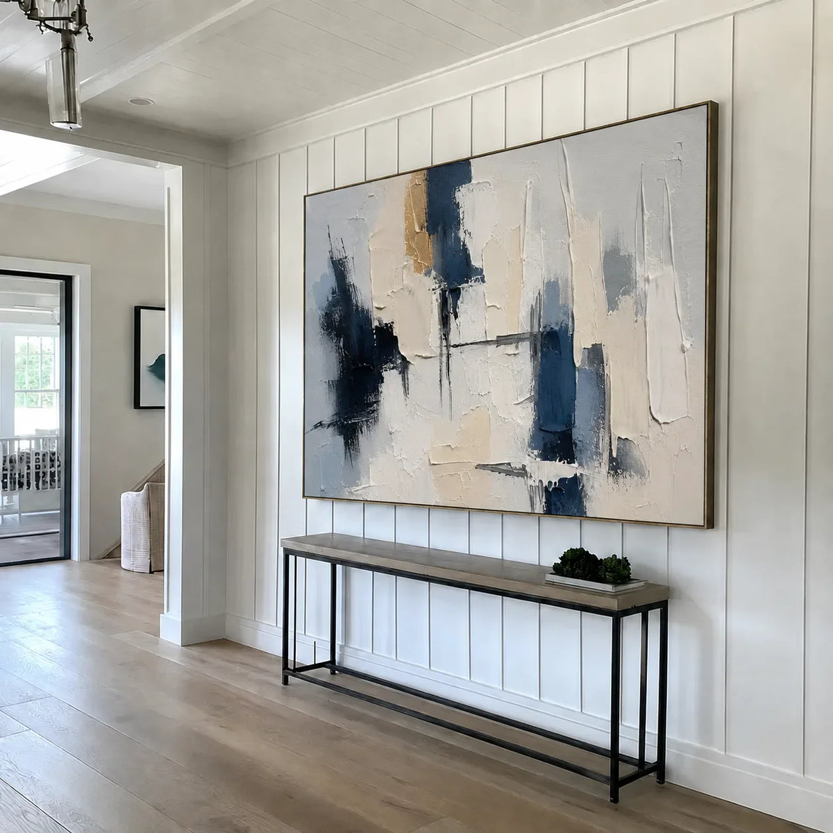 Navy Fragments Textured Abstract Wall Art styled interior scene 5 | Olyrel