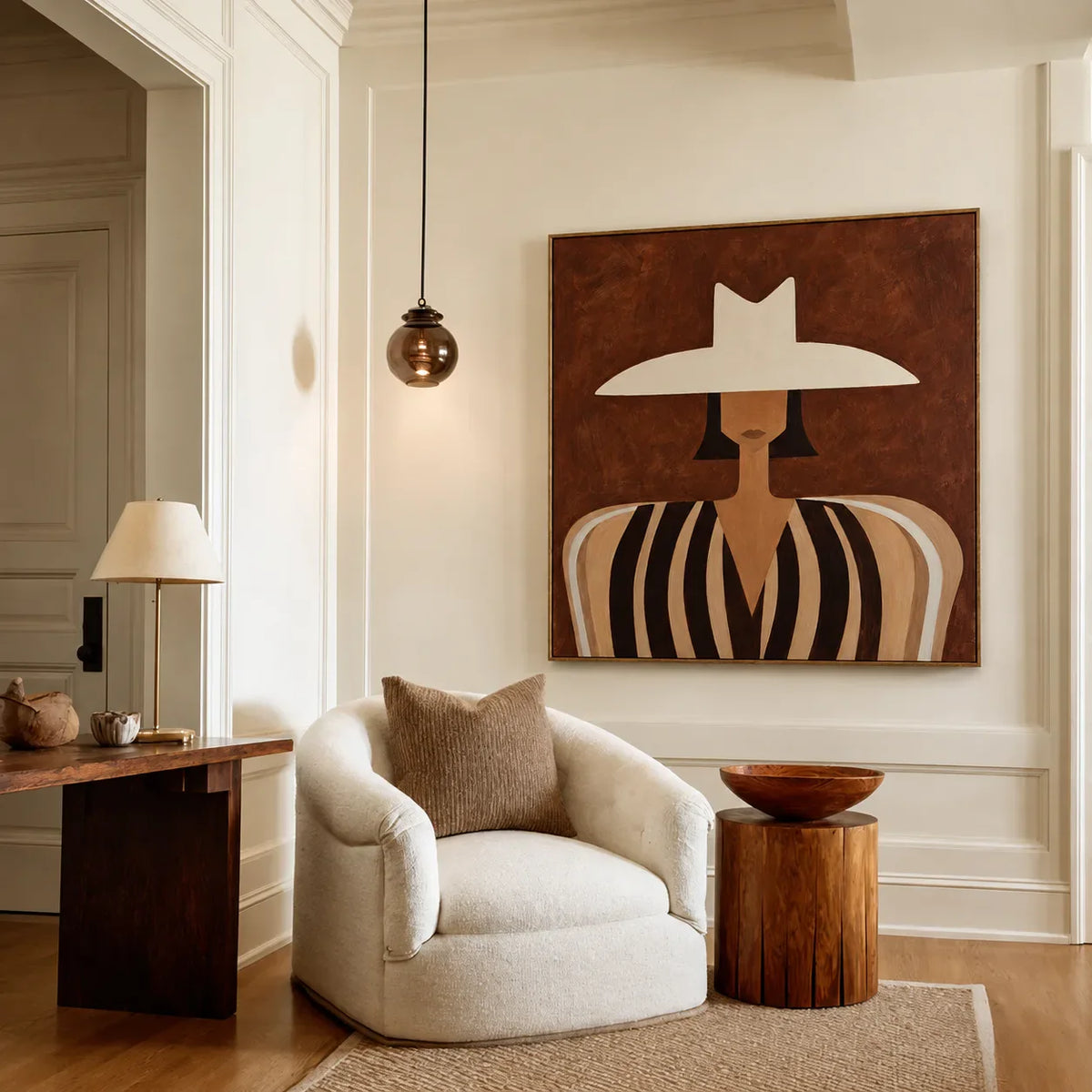 Wide Brim Portrait Folk Wall Art styled interior scene 4 | Olyrel