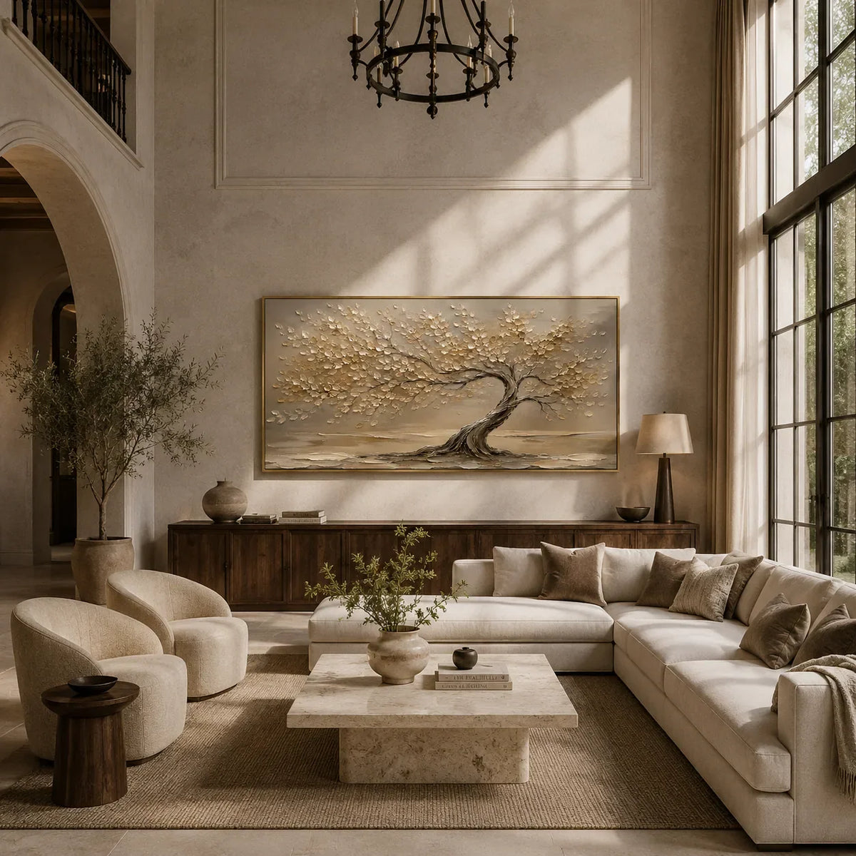 Windlit Tree Botanical Wall Art styled in a modern living room | Olyrel