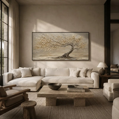 Windlit Tree Botanical Wall Art displayed above a sofa in a neutral interior | Olyrel
