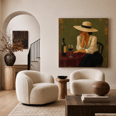 Evening at the Wine Table Figurative Wall Art styled interior scene 2 | Olyrel
