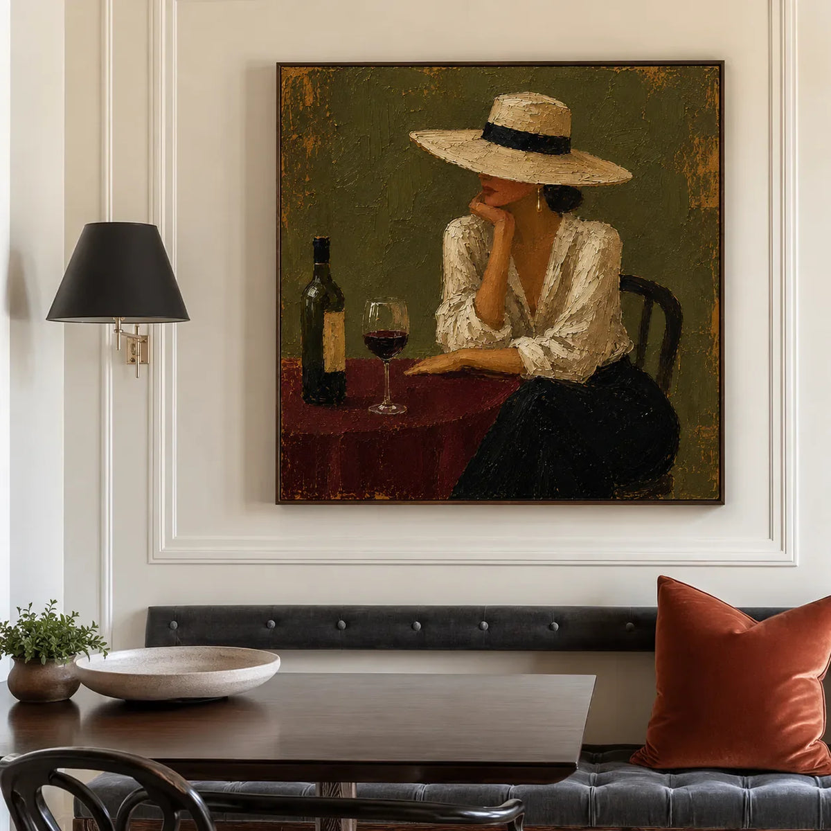Evening at the Wine Table Figurative Wall Art styled interior scene 4 | Olyrel