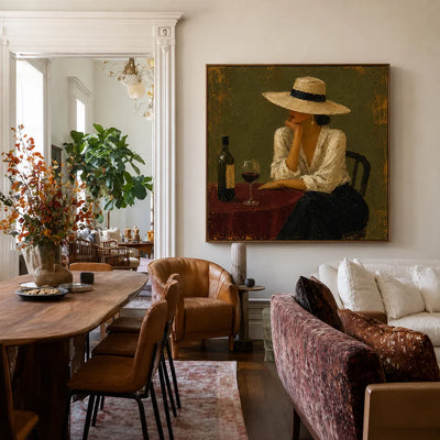 Evening at the Wine Table Figurative Wall Art styled interior scene 5 | Olyrel