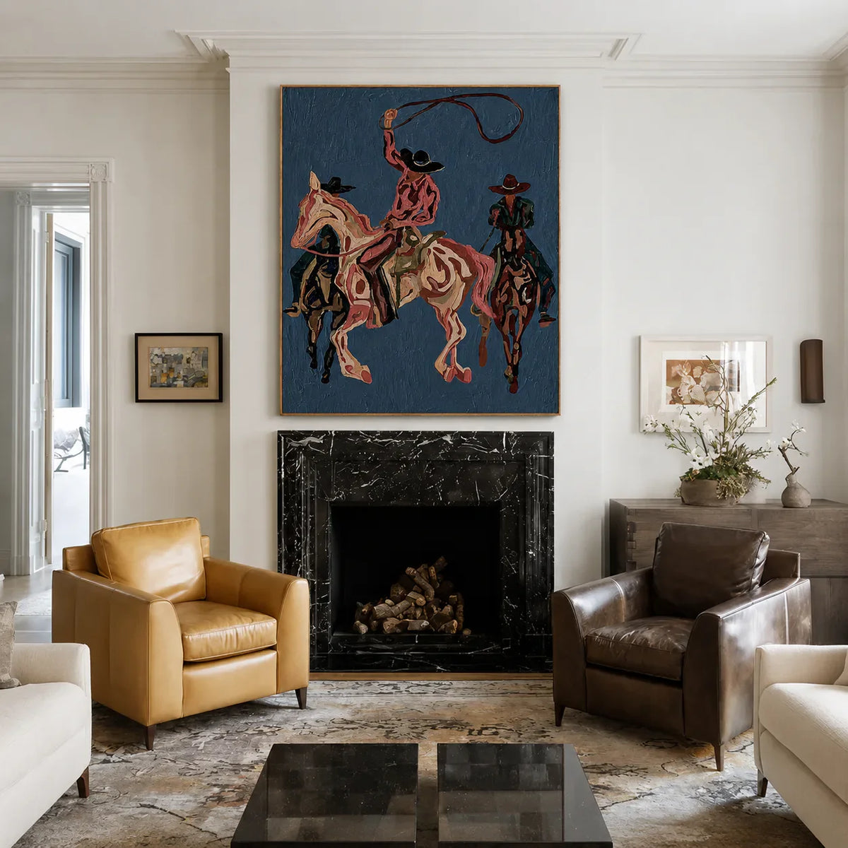 Blue Rodeo Riders Wall Art styled interior scene 2 | Olyrel