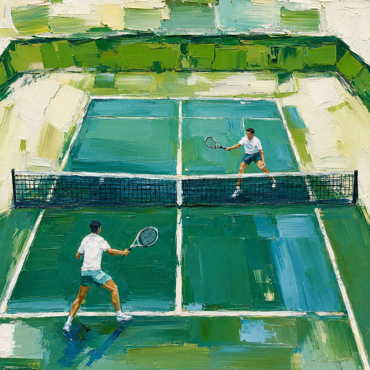 Sunlit Tennis Court Wall Art artwork view | Olyrel