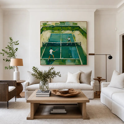Sunlit Tennis Court Wall Art styled interior scene 3 | Olyrel