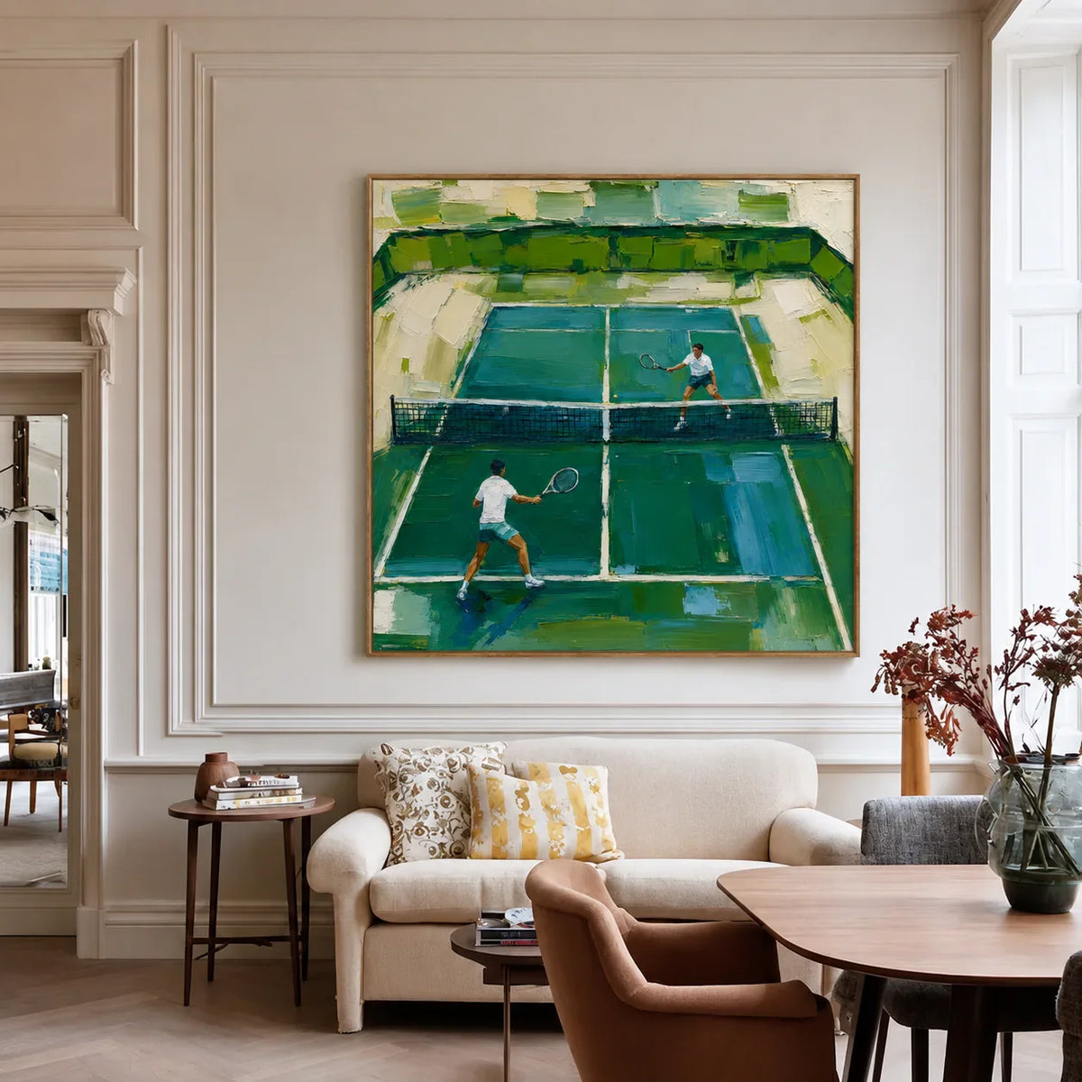 Sunlit Tennis Court Wall Art styled interior scene 5 | Olyrel