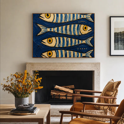 Blue School of Fish Wall Art styled interior scene 2 | Olyrel