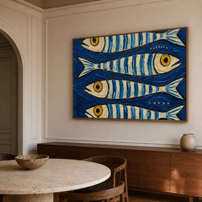 Blue School of Fish Wall Art styled interior scene 5 | Olyrel