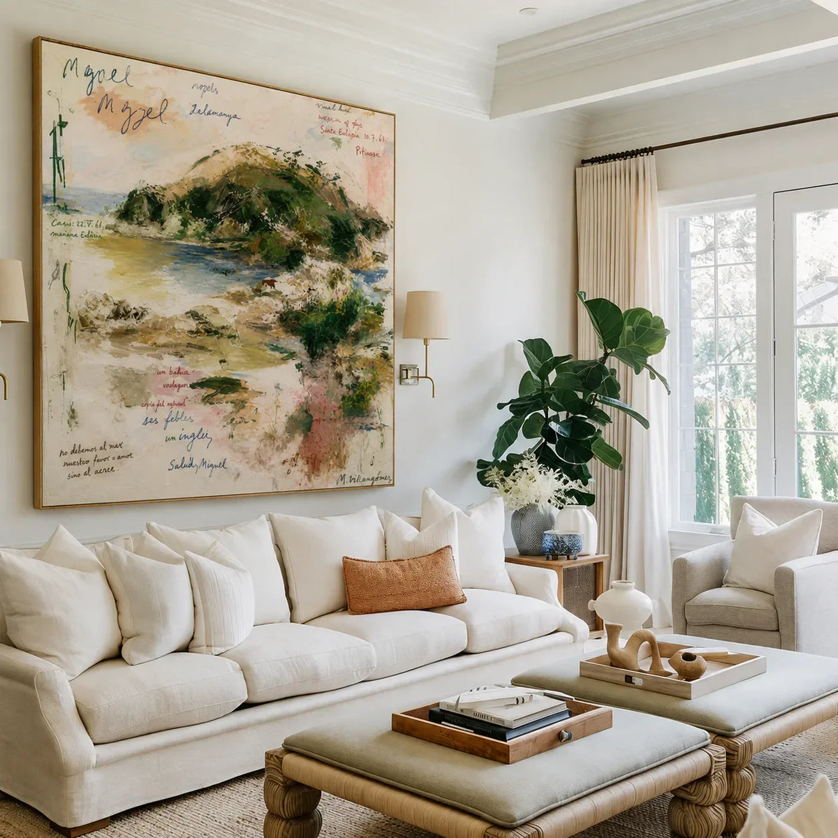 Poetic Green Landscape Wall Art styled interior scene 2 | Olyrel