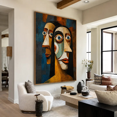 Three Faces Cubist Wall Art styled interior scene 1 | Olyrel
