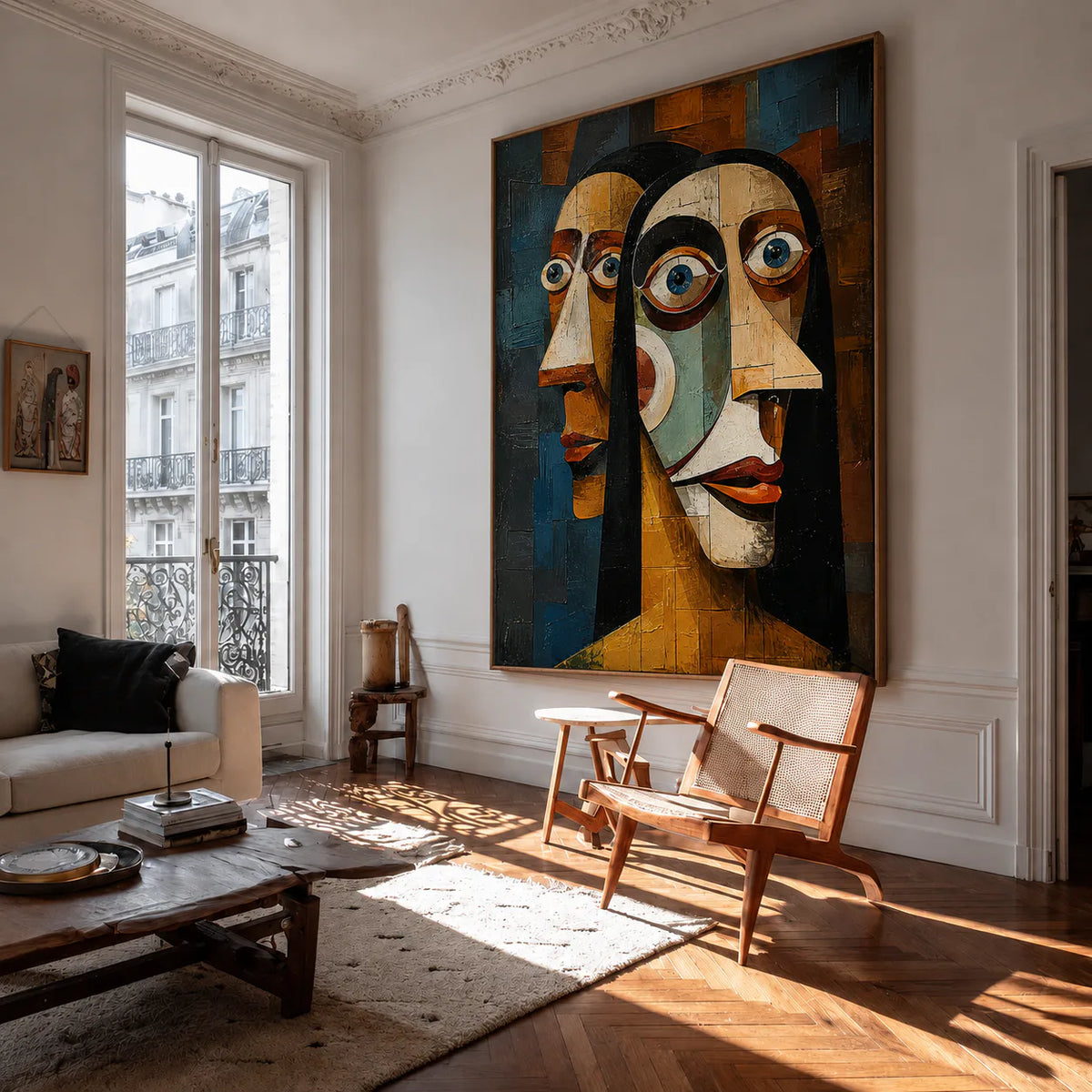 Three Faces Cubist Wall Art styled interior scene 5 | Olyrel
