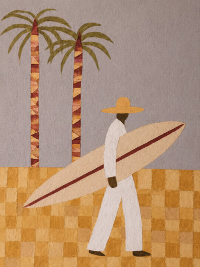 Palm Walk Surfer Wall Art artwork view | Olyrel