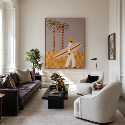 Palm Walk Surfer Wall Art styled interior scene 2 | Olyrel