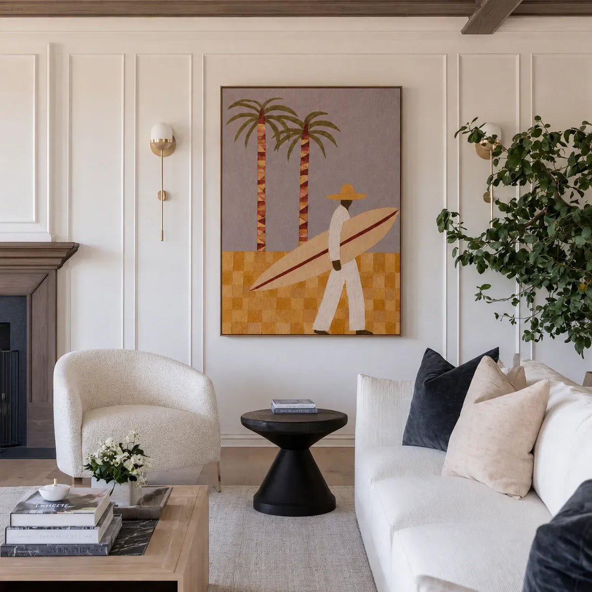Palm Walk Surfer Wall Art styled interior scene 3 | Olyrel