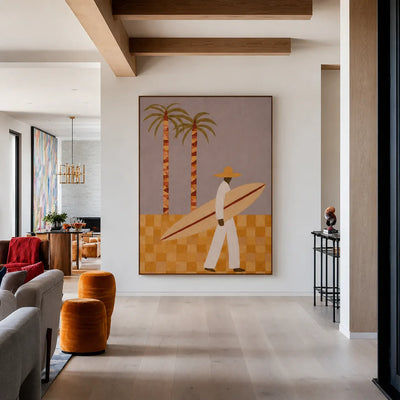 Palm Walk Surfer Wall Art styled interior scene 4 | Olyrel