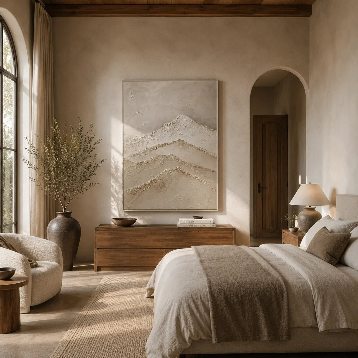 Quiet Ridge Textured Wall Art styled in a modern living room | Olyrel