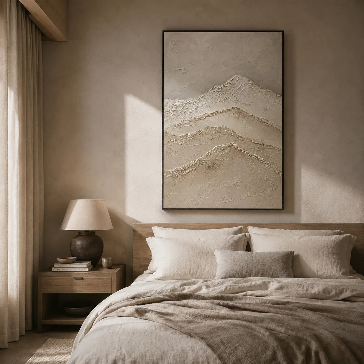 Quiet Ridge Textured Wall Art displayed above a sofa in a neutral interior | Olyrel