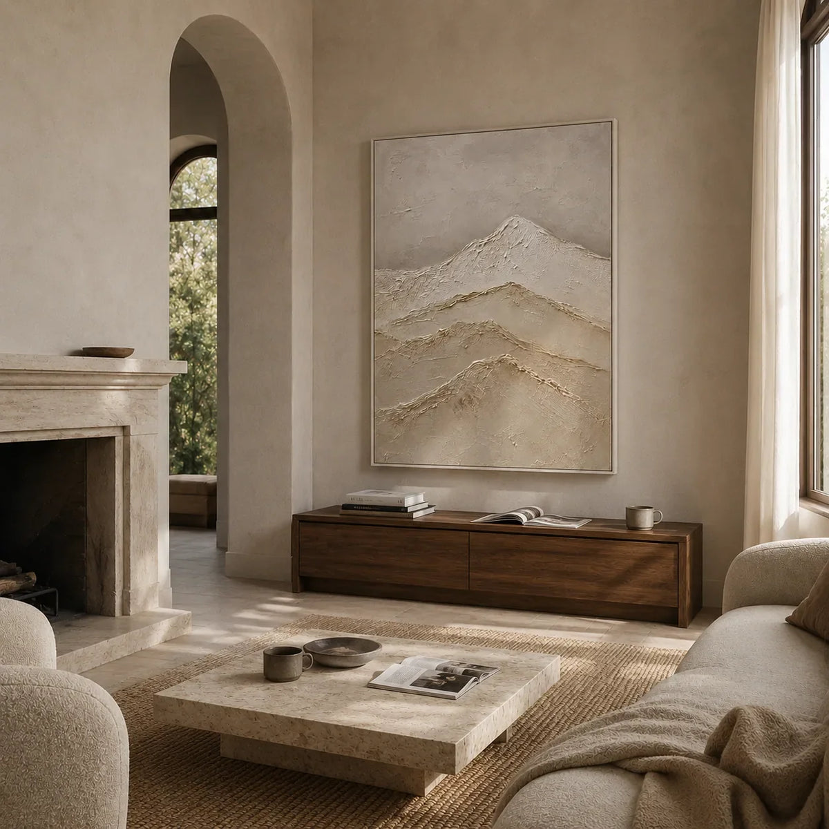 Quiet Ridge Textured Wall Art styled with minimal interior decor | Olyrel