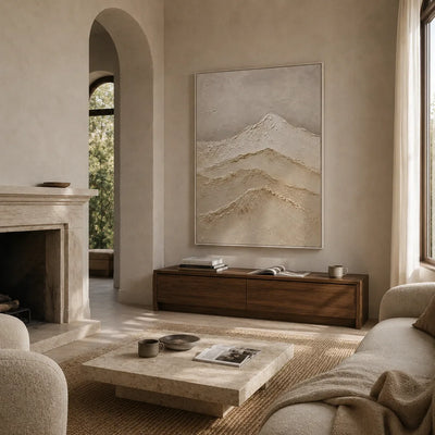 Quiet Ridge Textured Wall Art styled with minimal interior decor | Olyrel