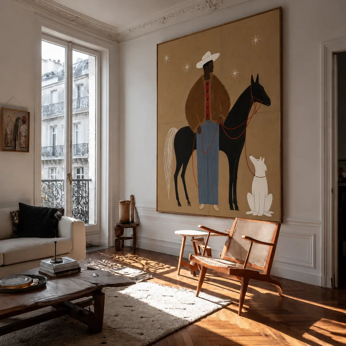 Desert Rider and Hound Wall Art styled interior scene 1 | Olyrel