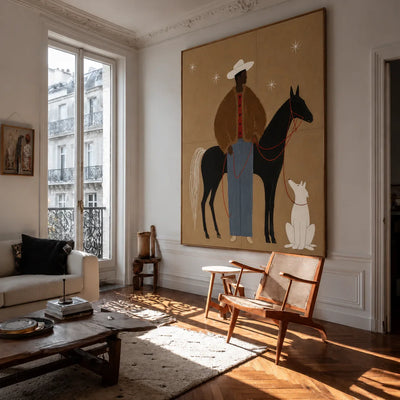 Desert Rider and Hound Wall Art styled interior scene 1 | Olyrel
