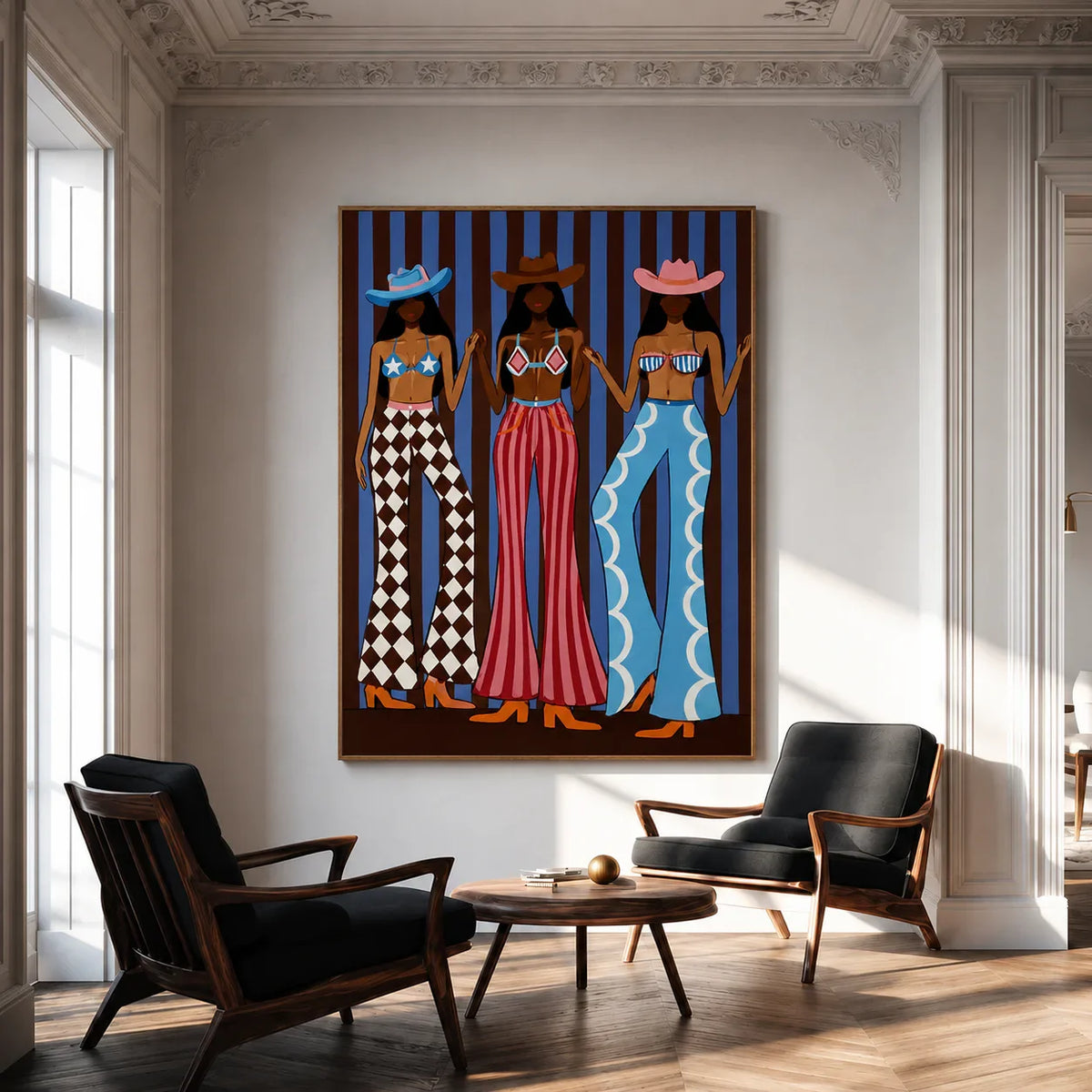 Three Cowgirls Western Wall Art styled interior scene 1 | Olyrel