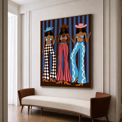 Three Cowgirls Western Wall Art styled interior scene 3 | Olyrel