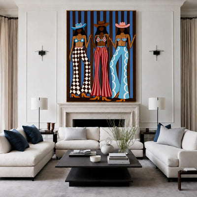 Three Cowgirls Western Wall Art styled interior scene 4 | Olyrel