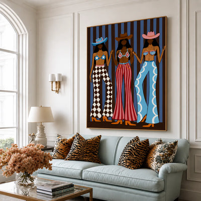 Three Cowgirls Western Wall Art styled interior scene 5 | Olyrel