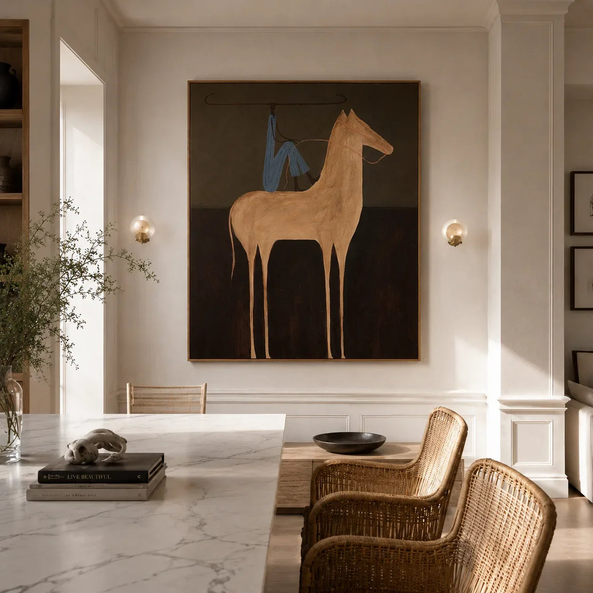 Horse and Rider Minimal Wall Art styled interior scene 3 | Olyrel