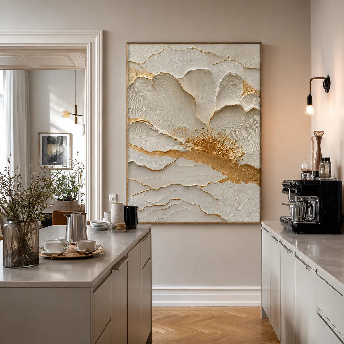 Ivory Bloom Relief Wall Art styled interior scene 5 | Olyrel