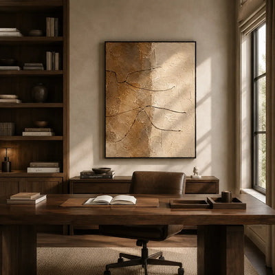 Earth Line Textured Wall Art shown in a quiet home office | Olyrel