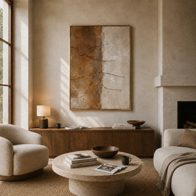 Earth Line Textured Wall Art shown in a quiet home office | Olyrel