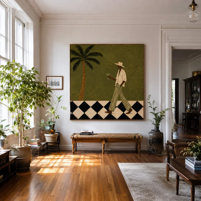 Palm Stroll and Checkered Floor Wall Art styled interior scene 3 | Olyrel