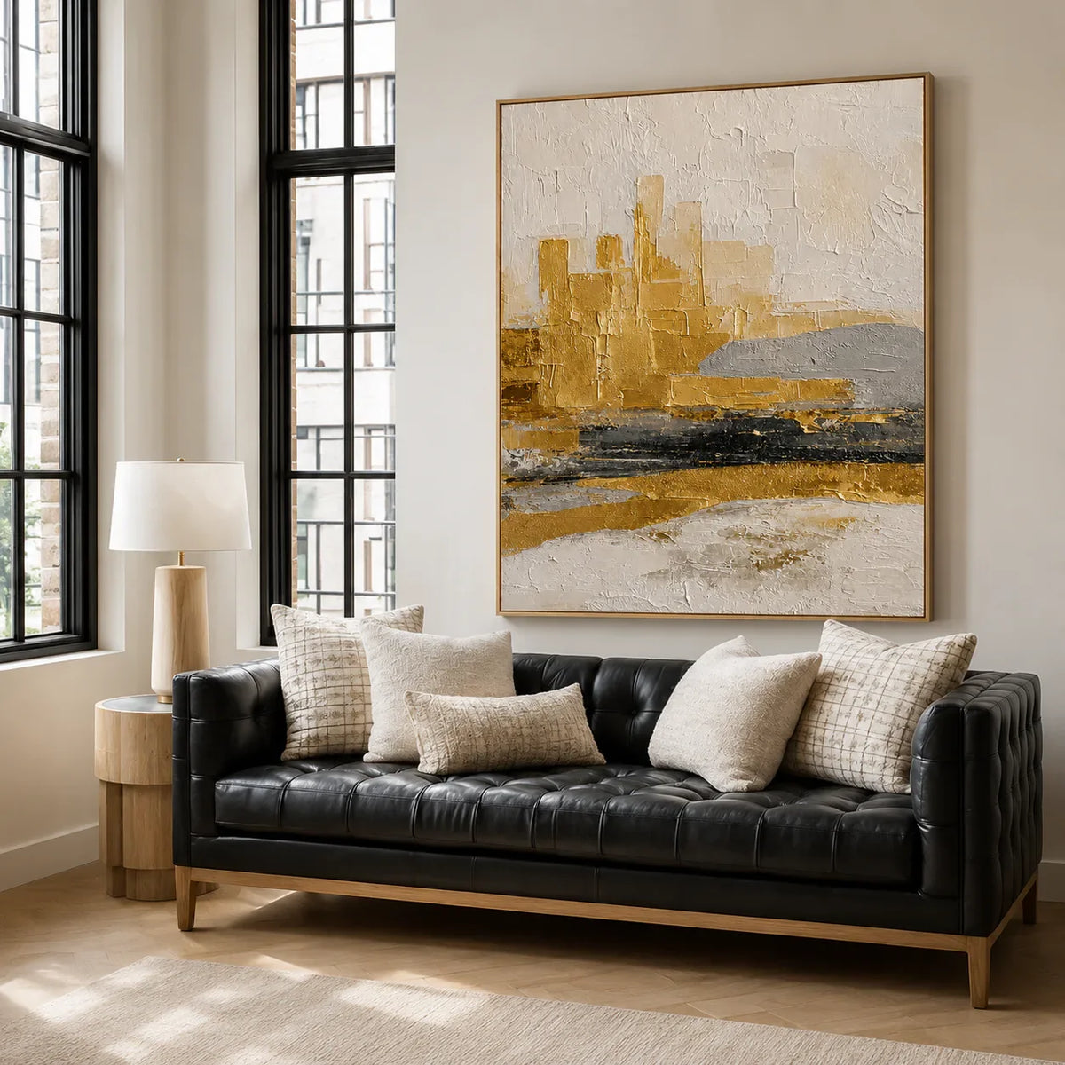 Ochre Skyline Textured Abstract Wall Art styled interior scene 2 | Olyrel