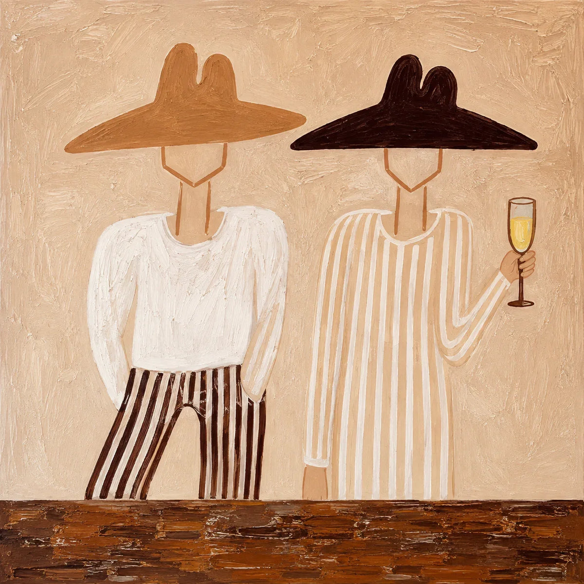 Two Figures in Wide-Brim Hats Wall Art artwork view | Olyrel