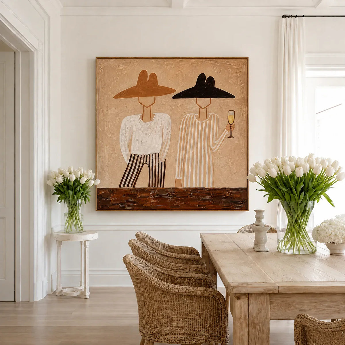 Two Figures in Wide-Brim Hats Wall Art styled interior scene 4 | Olyrel