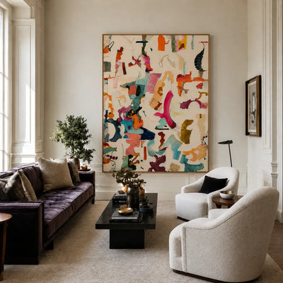 Colorful Gestures on Cream Abstract Wall Art styled interior scene 1 | Olyrel
