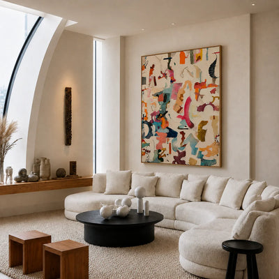 Colorful Gestures on Cream Abstract Wall Art styled interior scene 2 | Olyrel