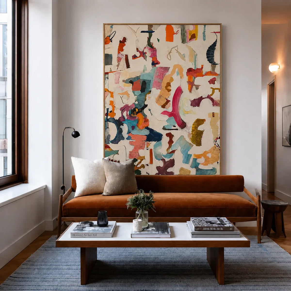 Colorful Gestures on Cream Abstract Wall Art styled interior scene 3 | Olyrel