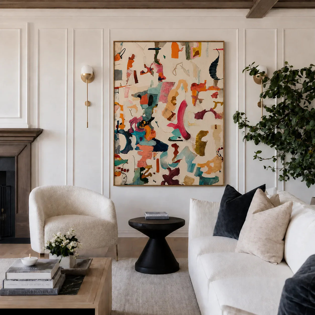 Colorful Gestures on Cream Abstract Wall Art styled interior scene 4 | Olyrel
