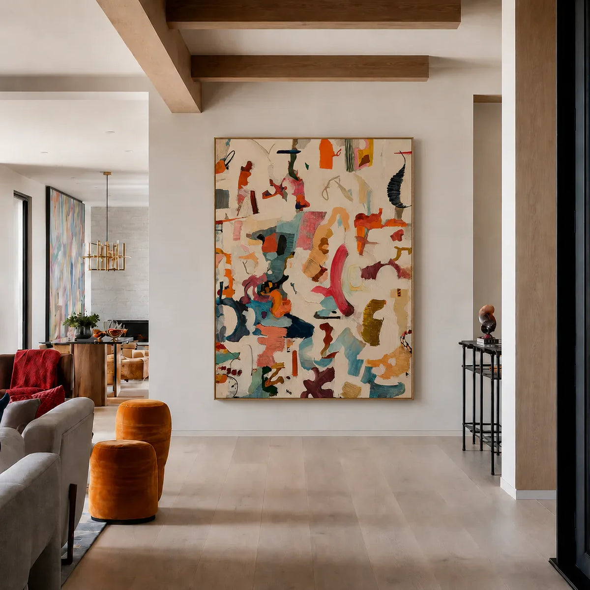 Colorful Gestures on Cream Abstract Wall Art styled interior scene 5 | Olyrel