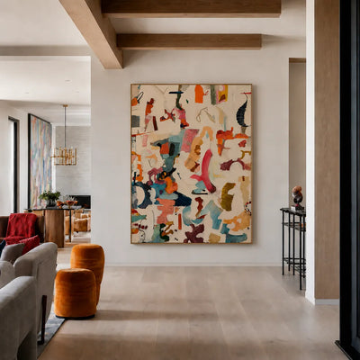 Colorful Gestures on Cream Abstract Wall Art styled interior scene 5 | Olyrel
