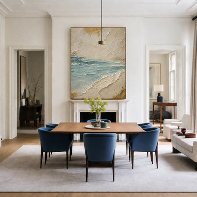 Aqua Tide and Golden Sand Textured Wall Art styled interior scene 2 | Olyrel