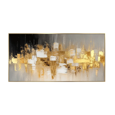 Gold Mosaic on Charcoal Panoramic Abstract Wall Art | Olyrel