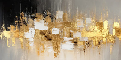 Gold Mosaic on Charcoal Panoramic Abstract Wall Art artwork view | Olyrel