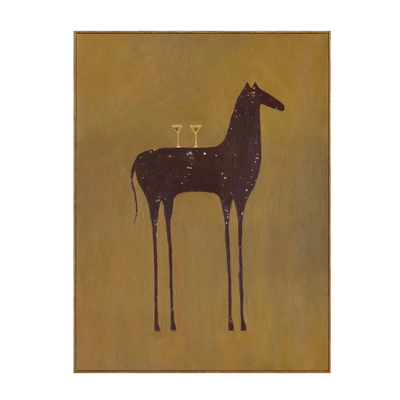 Long-Legged Horse with Two Glasses on Ochre Wall Art | Olyrel