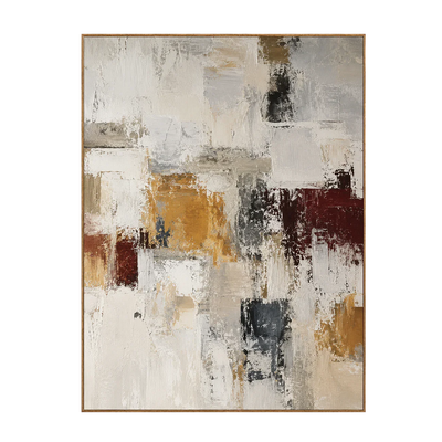 Ochre and Burgundy Blocks on Ivory Abstract Wall Art | Olyrel